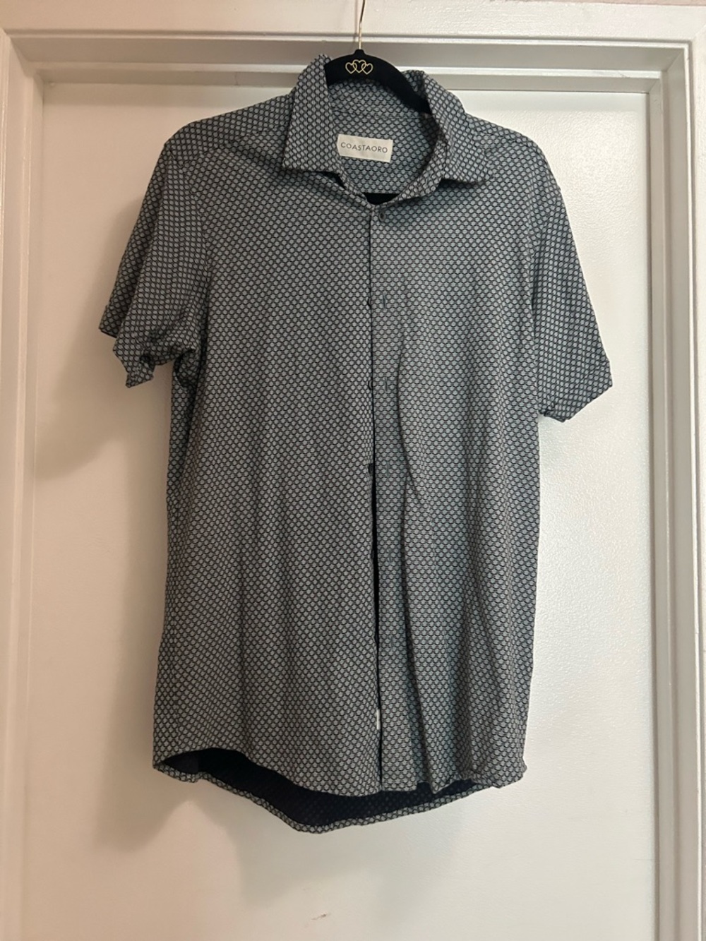 NWOT Coast & Co Mens Gray Short-Sleeve Button-Down Shirt - Geometric Print